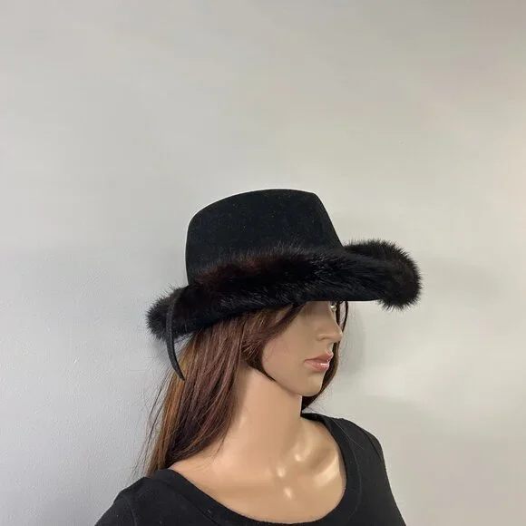 Vintage Geo W. Bollman Hat
 with Black Trim Wool made in the USA Vintage Geo W Bollman Co Womens Black Hat Doeskin Felt 100  main image 4